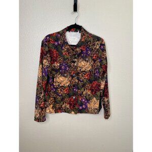 Briggs New York Petite Floral Button-Up Jacket Size PL Polyester Long Sleeve
